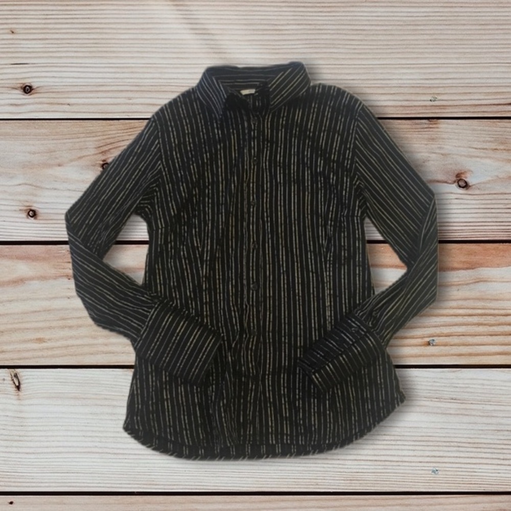 Zara Basic Metallic Striped Button-Down Blouse Si… - image 4